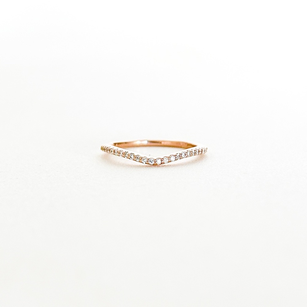 Diamond Pave Rose Gold 14K Round Contour Curved Wedding Band Ring Size 6 0.2 ctw
